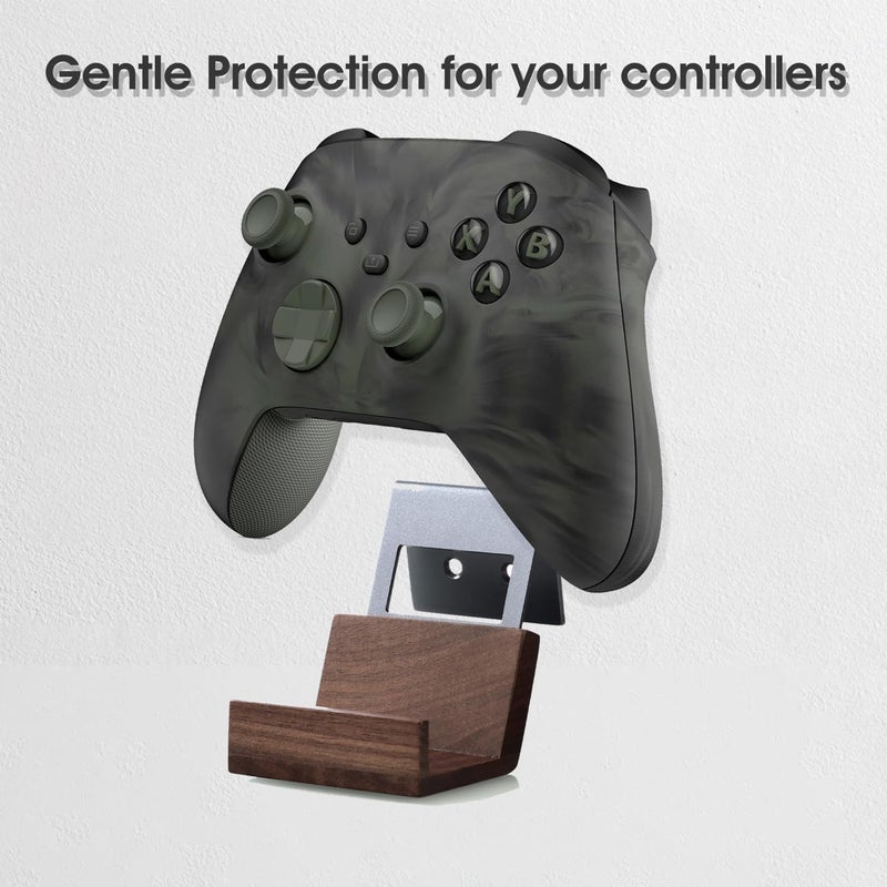 NIRVASH Walnut Controller Wall Mount, Wood Game Controller Holder Stand & Headphone Hanger, Controller & Headset Stand for Xbox, PS5, Remote, Gamer Gifts for Men (2 Pack Grey) - Image 5